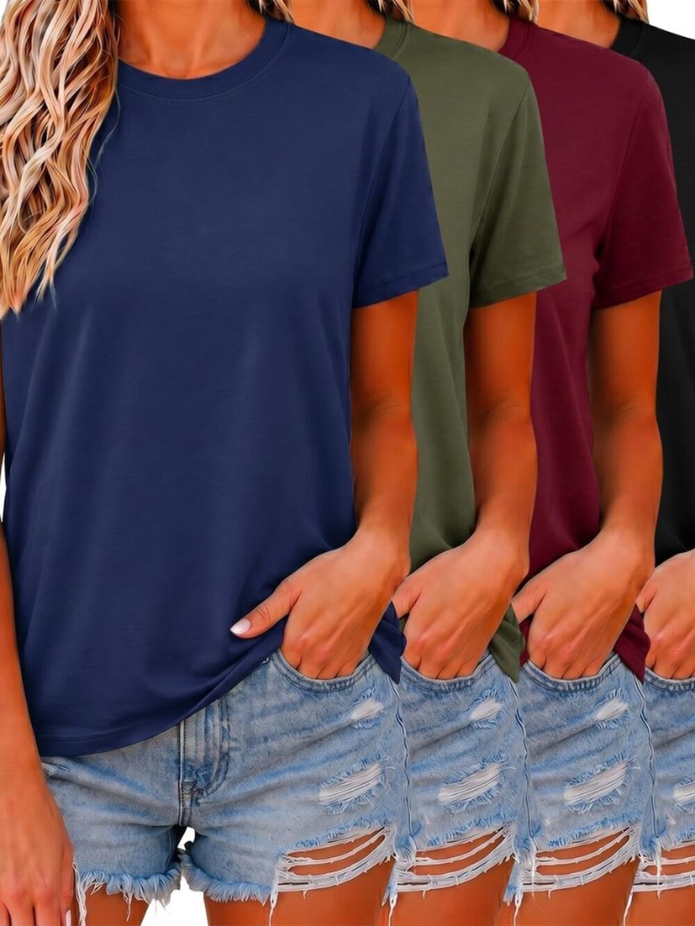 4 Pack Women's Short Sleeve T-Shirts Casual Crewneck Cotton Basic Tee Tops